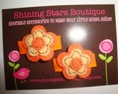 Mini Clips - Baby Bows - Itty Bitty Tangerine Orange Felt Flower Snap Clip Set