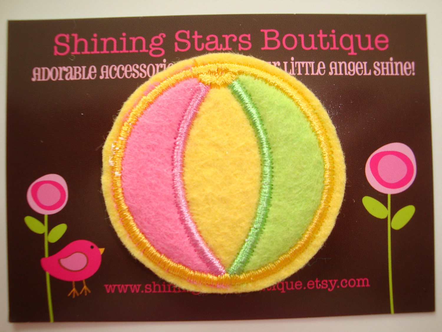 Felt Hair Clips - Girls Hair Accessories - Hot Pink, Yellow, And Lime Green Embroidered Boutique Felt Summer Beach Ball Hair Clippie