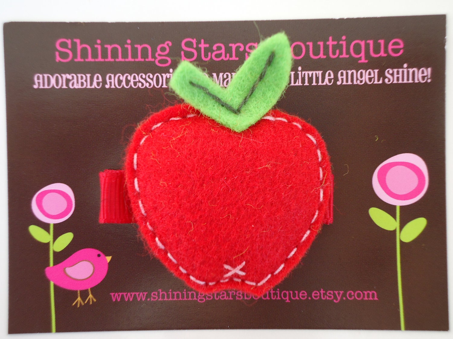 Hair Accessories - Felt Hair Clips - Red Apple Felt Fruit Hair Clippie For Girls - Back To School