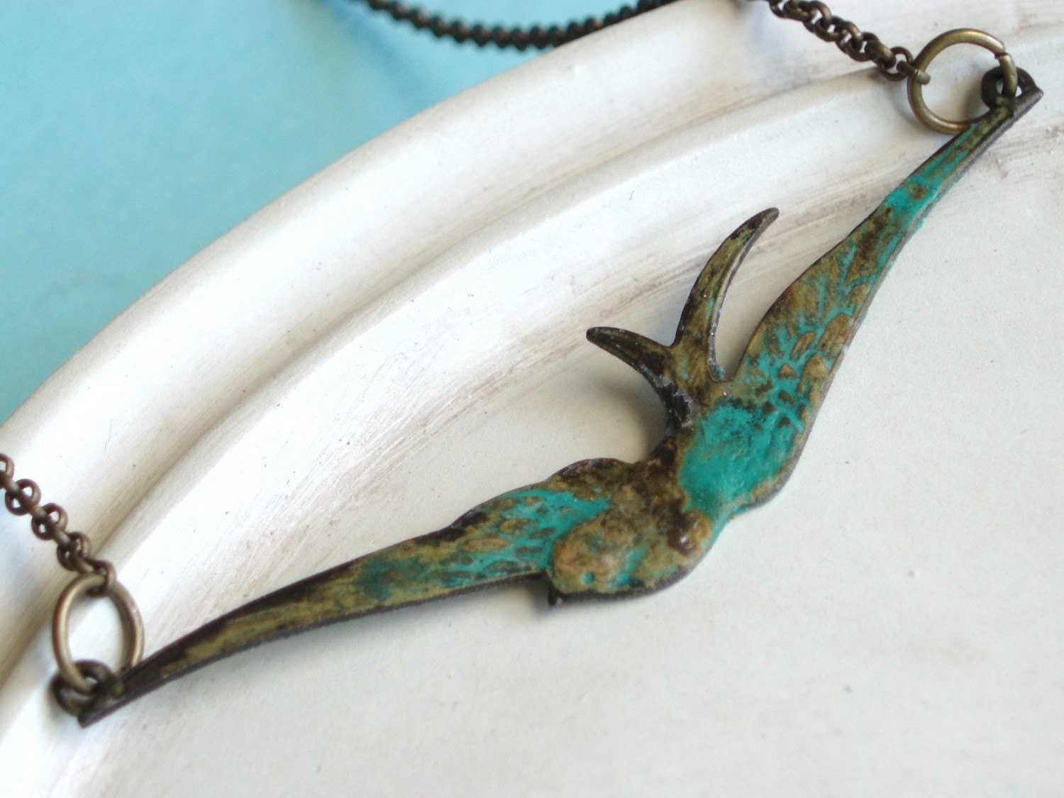 Bird Necklace - Horizon - Verdigris Necklace