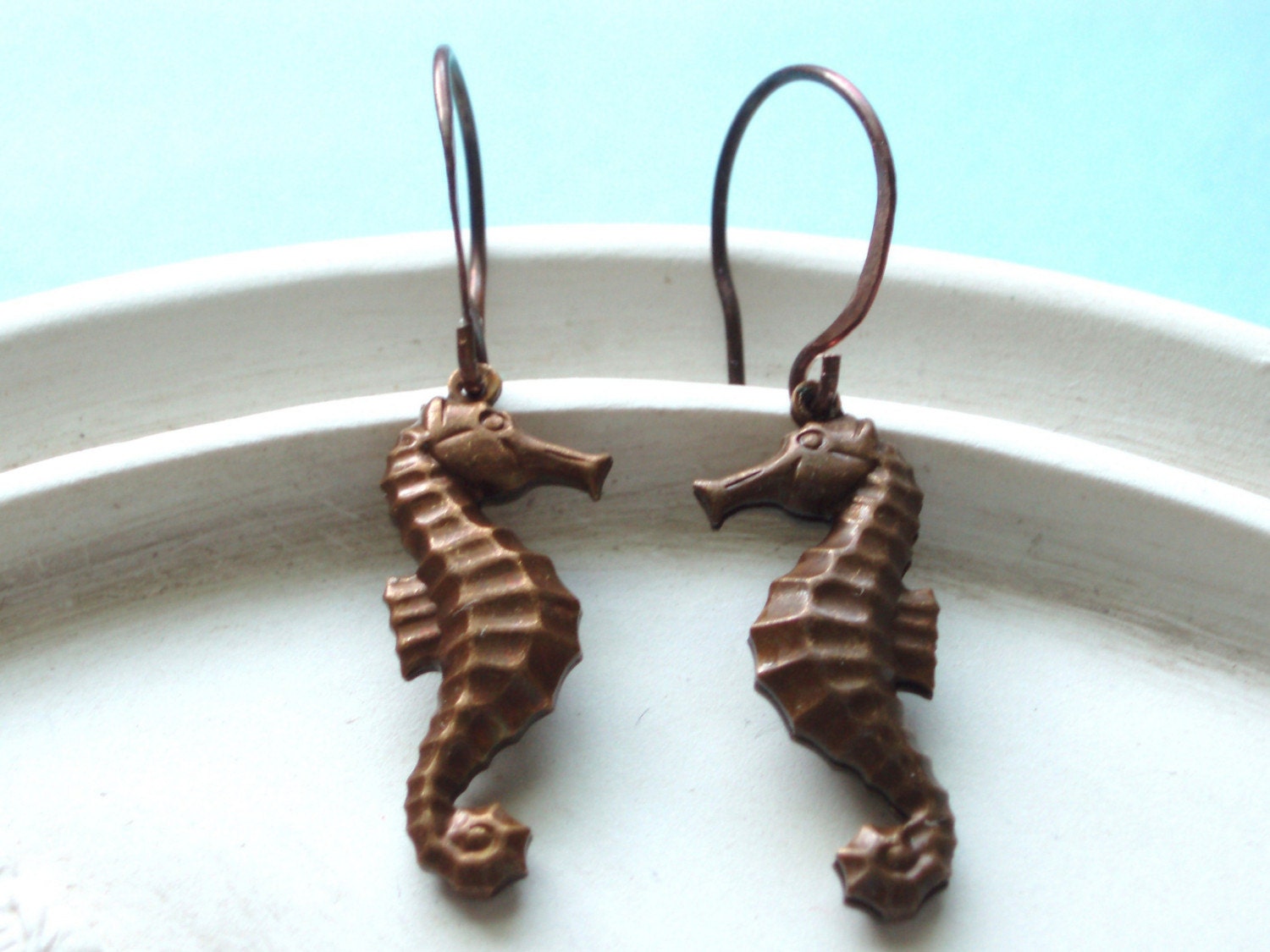 Seahorse Earrings - Oxidized Copper