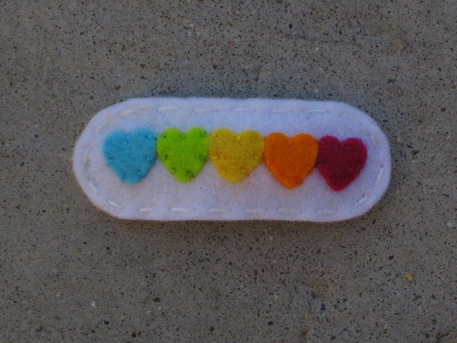 Multi Colored Candy Hearts Wool Felt Hair Clip
