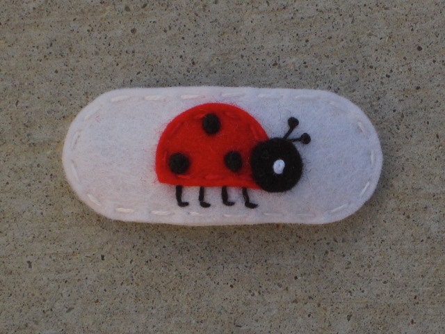 Ladybug Soft White  Wool Felt Hair Clip