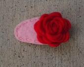 Bitsy Red Carnation Flower Pink Wool Felt Hair Clip