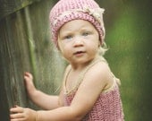 Natural Baby Dress - Eco Friendly  - Hand Knit Crochet - Photo Prop - Linen