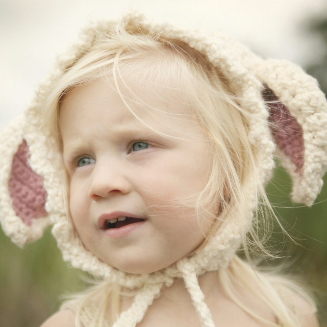 Organic Little Lamb Hat - Eco Friendly Baby - Hand Knit - Crochet -  Easter - Spring