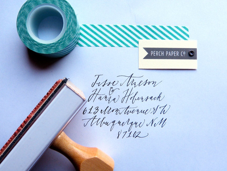 Custom Calligraphy Return Address Stamp created by hand
