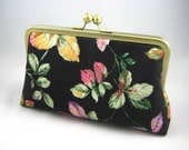 Green, Yellow and Pink Leaves - silk lined clutch bag