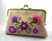 Violet and Pink Colors - Hand Embroidered - Silk Lined Clutch Bag