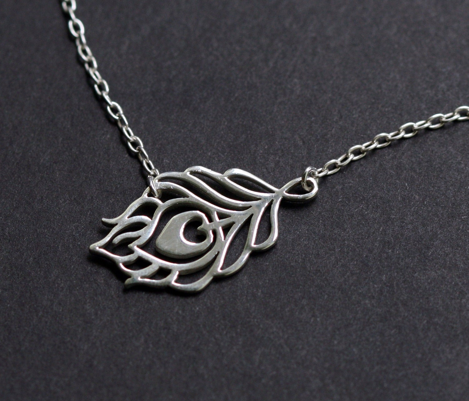 Peacock Feather Sterling Silver Necklace
