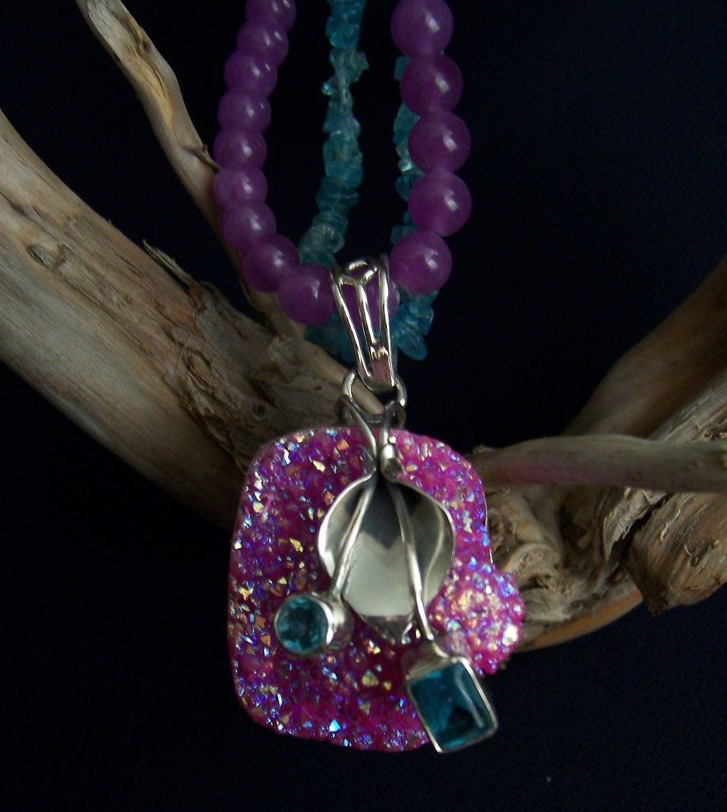 Unique Titanium Druzy Necklace Choker Torsade OOAK Drusy Apatite & Lavender Jade FavoriteBlings Exclusive