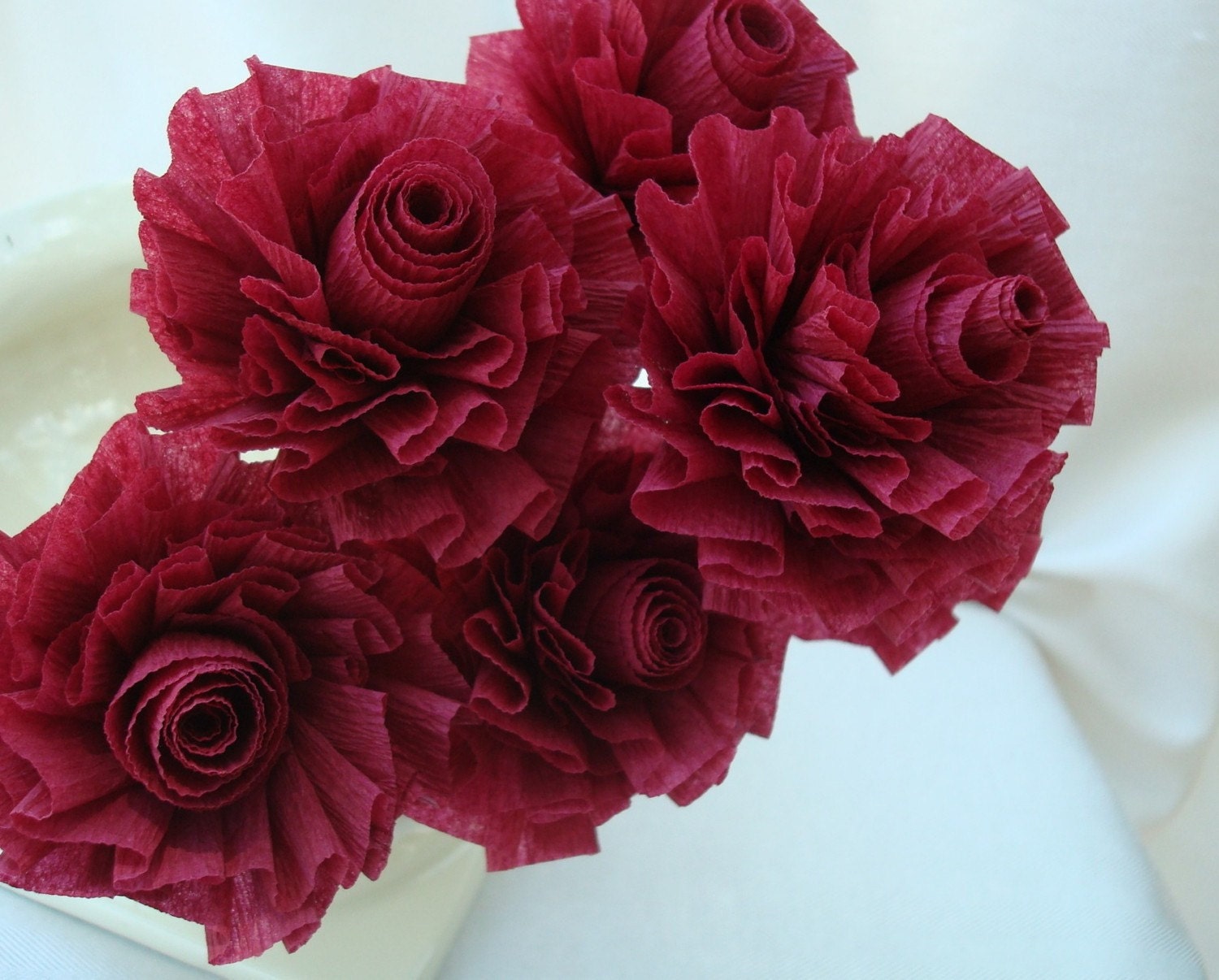 Wedding Crepe Paper Roses...Cranberry Burgundy Wine...7 ART DECO STYLIZED FLOWERS - FabricatedFamily
