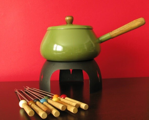 Green Fondue Pot with Colorful Skewers