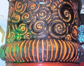 large round red recycled trash can light