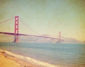 San Francisco Photography, Golden Gate Bridge, California, Ocean, Beach, Orange -A Golden Day at the Beach (8x8) Fine Art Print