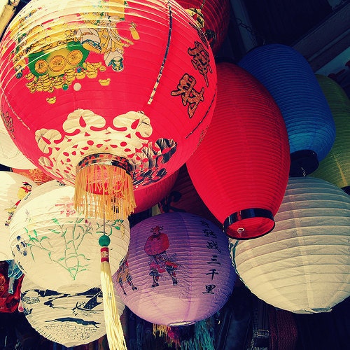 San Francisco Photography, China Town, Lanterns, Red, Purple, White, Wall Decor -Chinese Lanterns (8x8) Fine Art Print