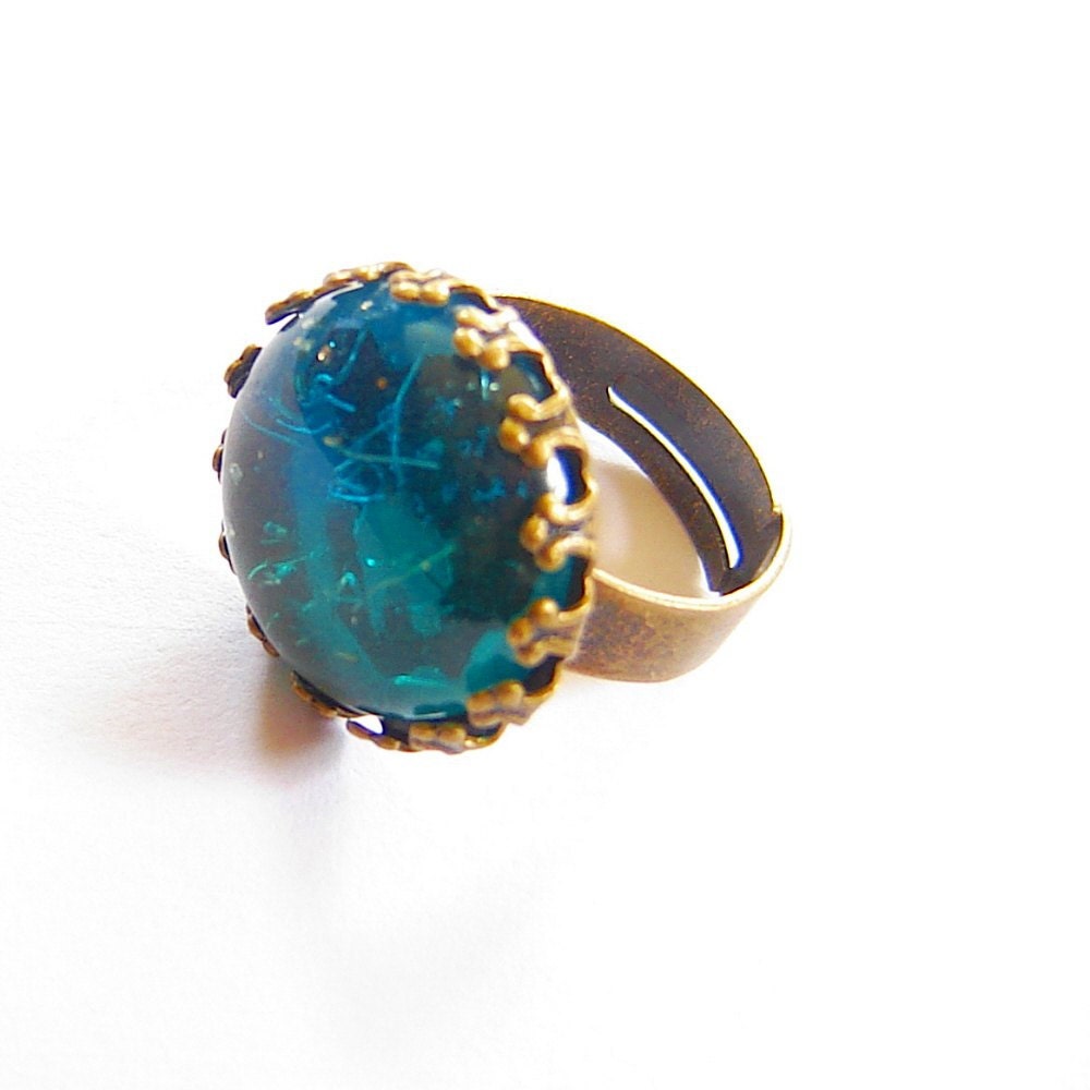 Cabochon Adjustable Ring Antiqued Brass Glass Cabochon