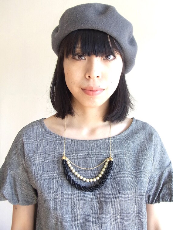Crescent Moon Rope Necklace - Black