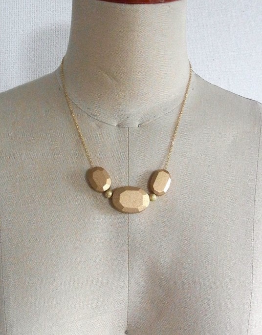 Wood Jewel Necklace-Gold