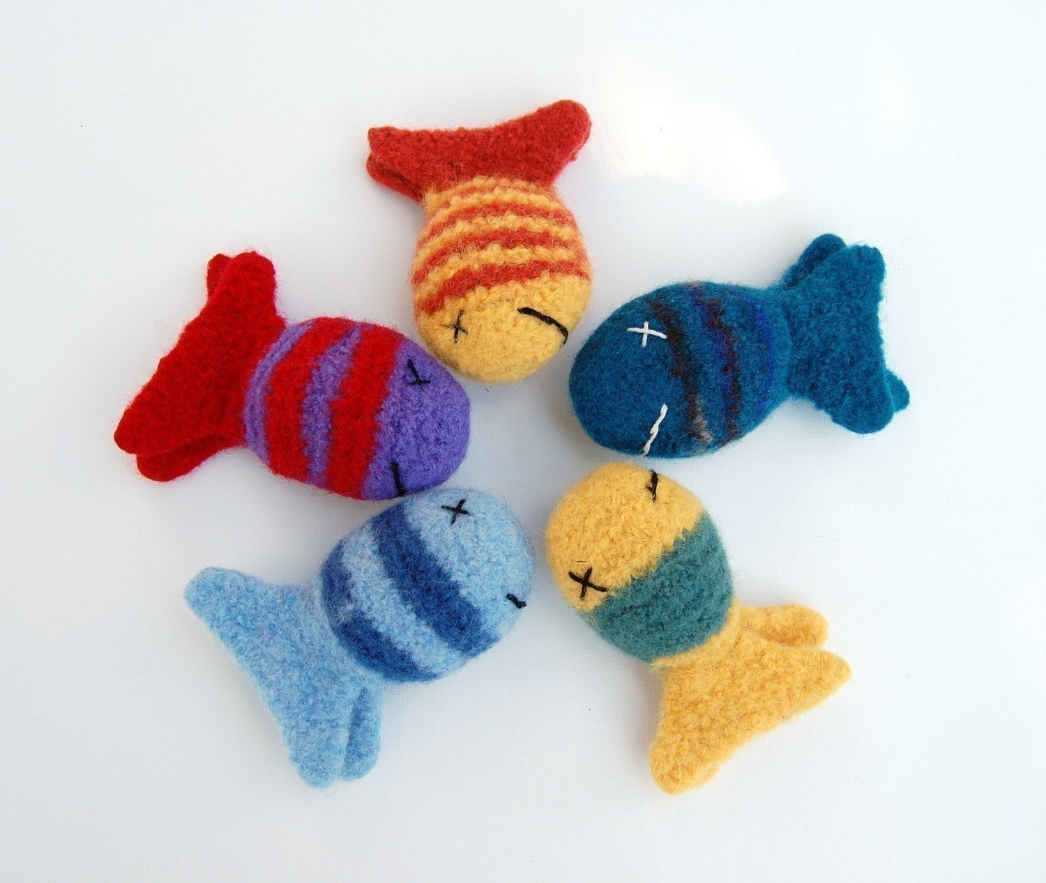 Felted Fishy -  Cat Toy Hand Knit Felted Wool with Organic Catnip