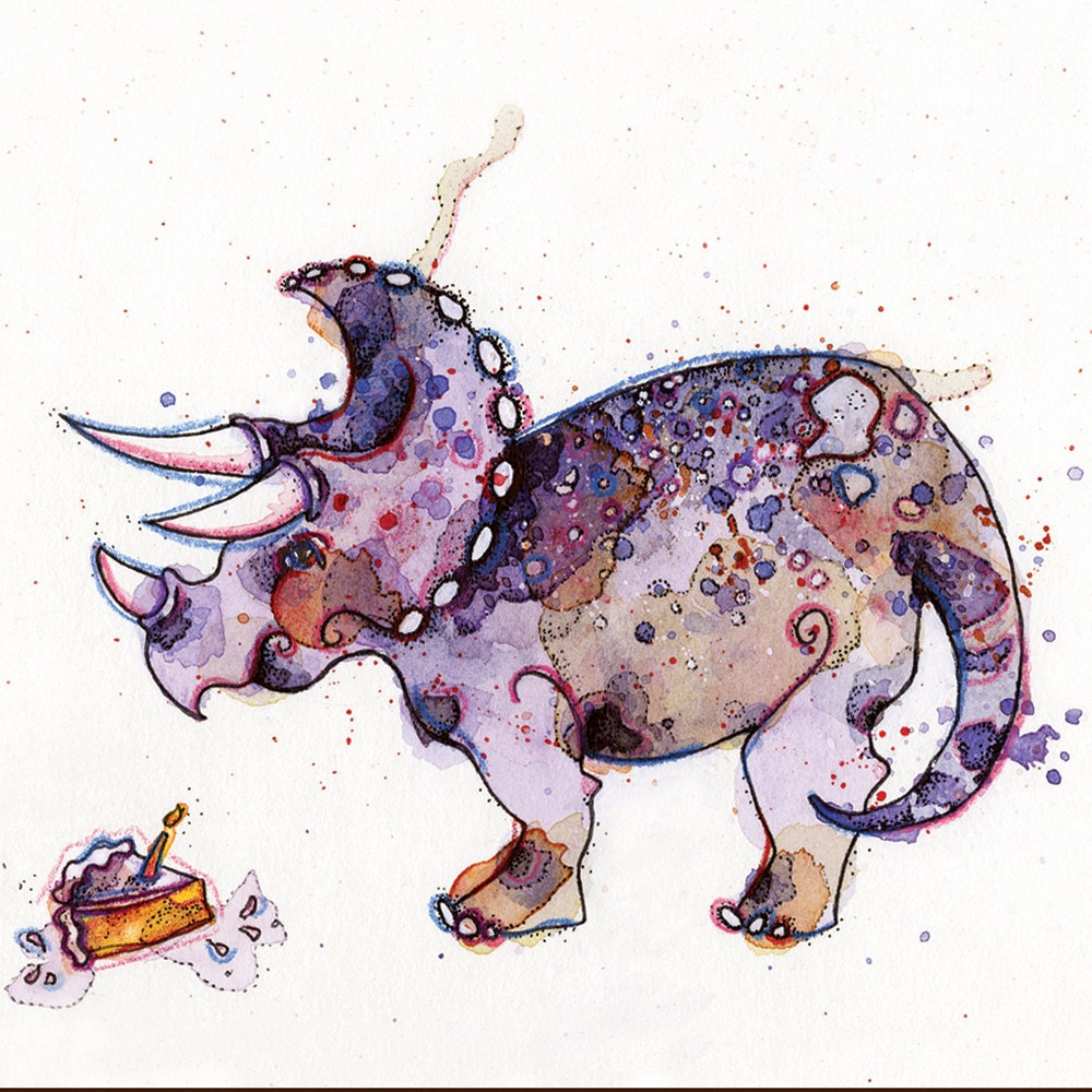 Dinosaur Birthday Greeting Card // Blank Illustrated Animal Party Celebration Friendship Happy Birthday Anniversary Gift Card 4" x 6"