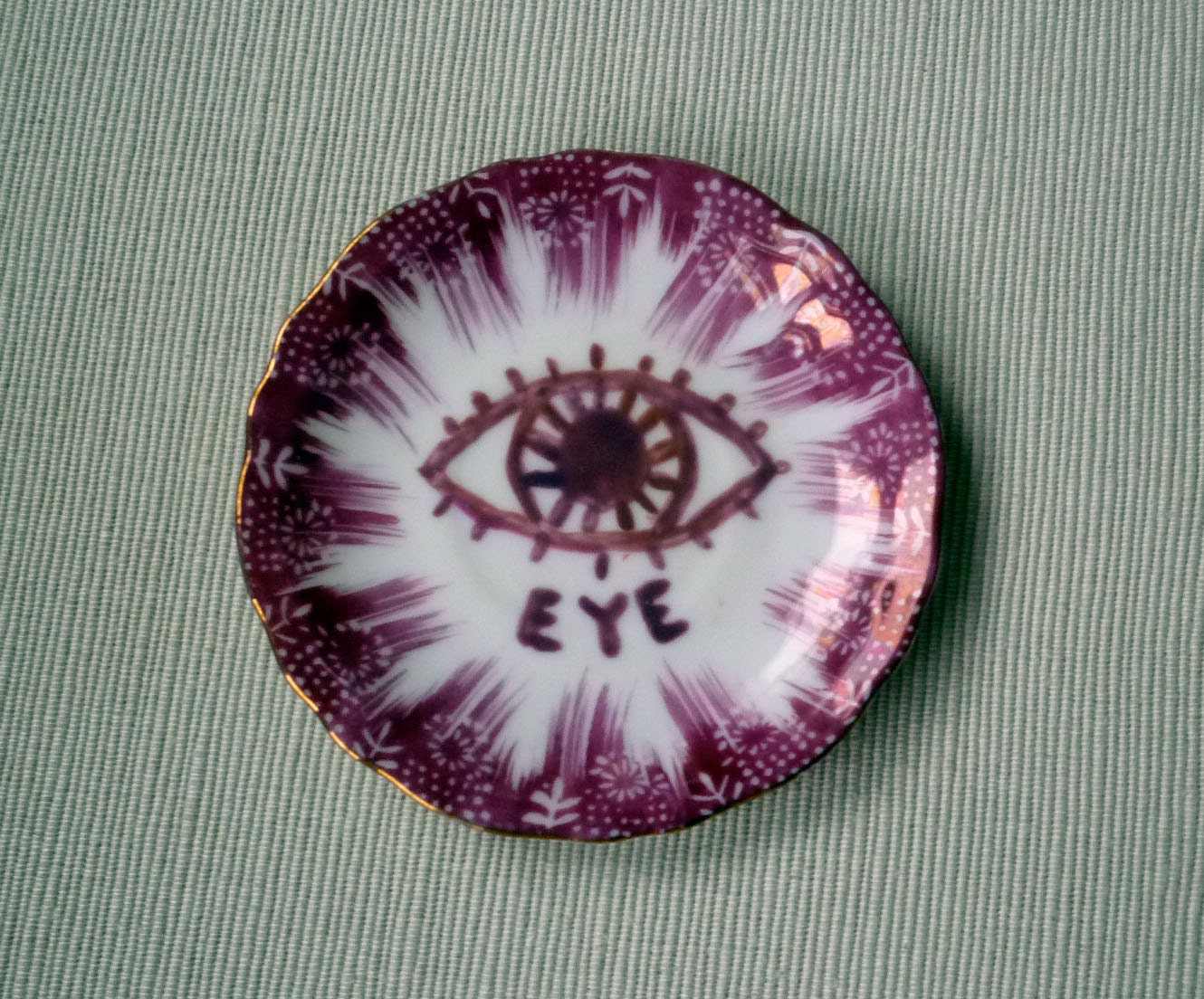 eye china plate hand painted altered