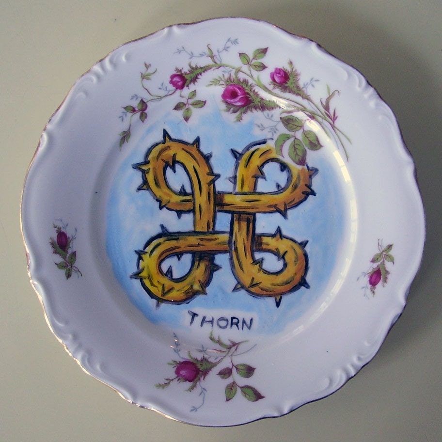 thorn china plate hand painted reworked