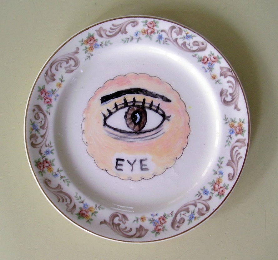 eye china plate hand painted reworked