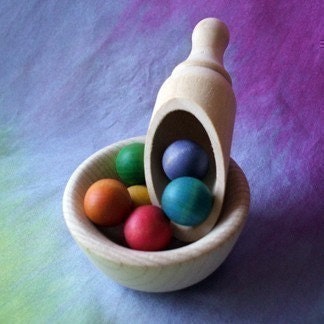 Wooden Bowl and Scoop Play Set. Natural Play. Waldorf Inspired Toy.