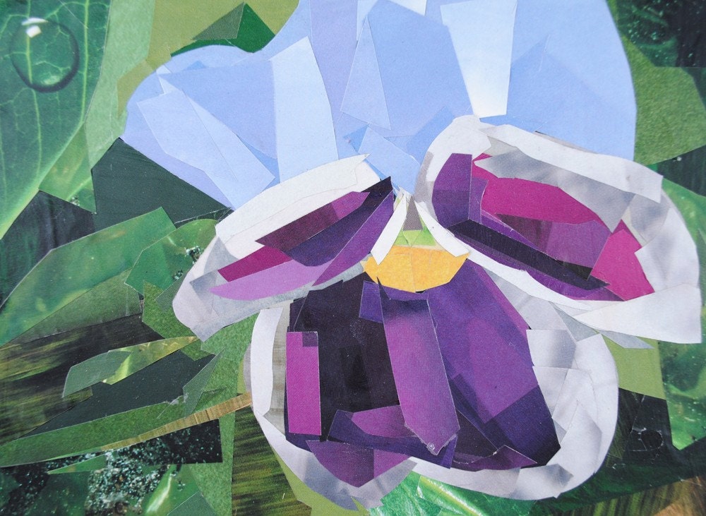 Purple Pansy, 5x7 ORIGINAL COLLAGE ART
