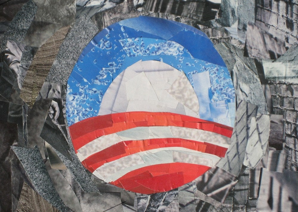 Barack Obama Logo, 5x7 inch ORIGINAL COLLAGE ART
