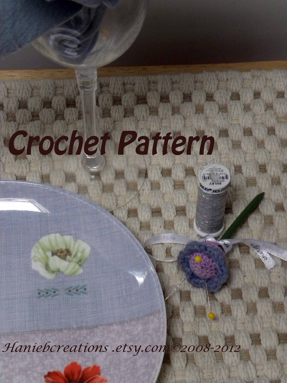 Wedding Favors, Place Setting Cards, or Sachets -  Golf Tee Floral Pin Cushion, Crochet Pattern PDF