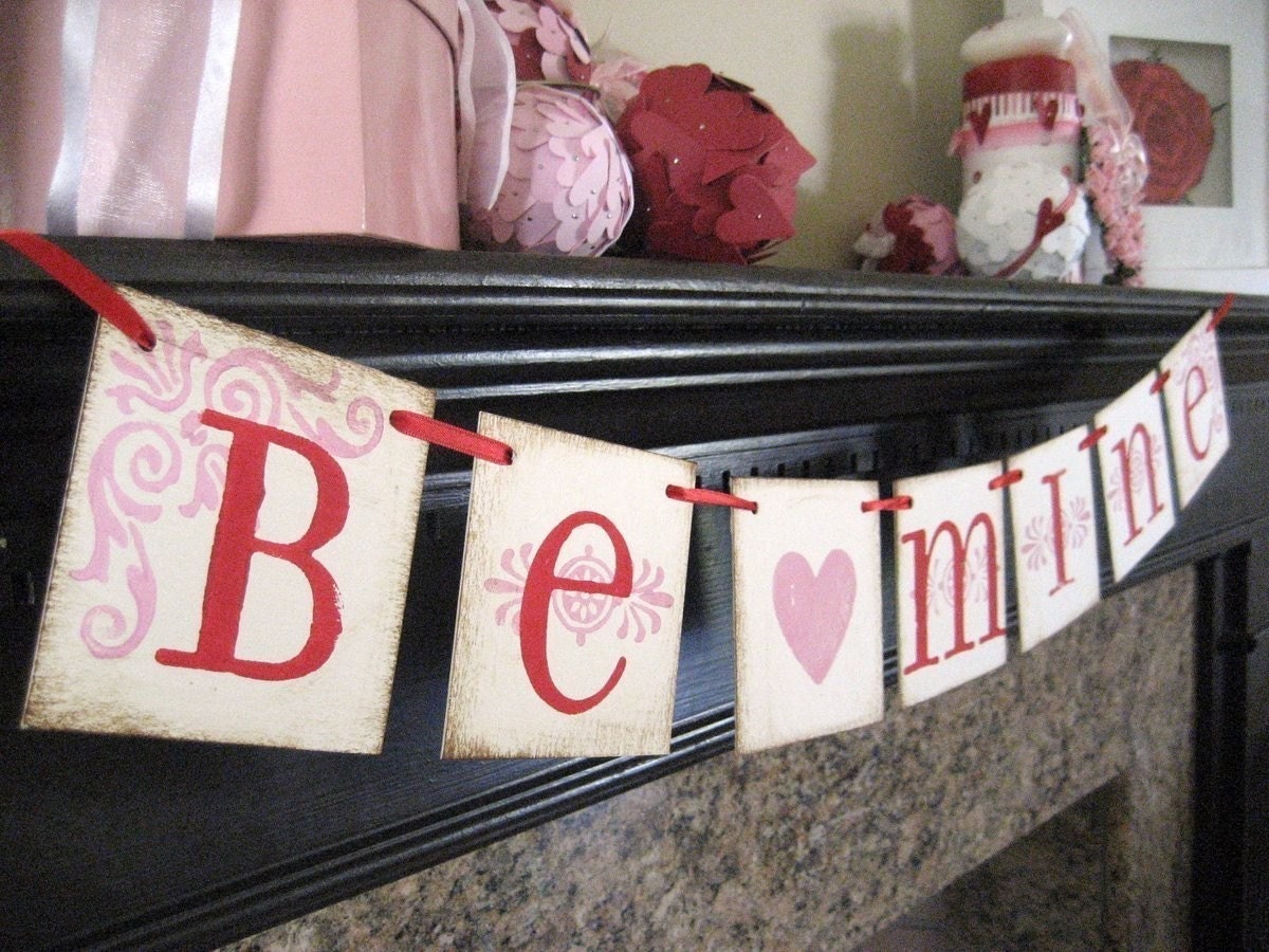 Valentine Decoration BE MINE Red and Pink Valentine Banner Garland Sign Il_570xn