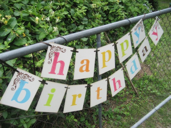 HAPPY BIRTHDAY Banner Summer Colors Il_570xn