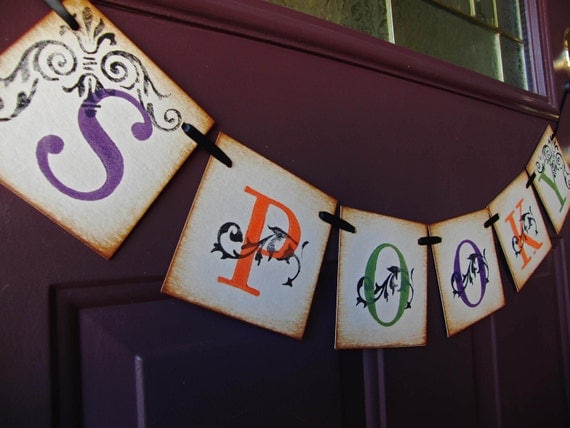 halloween sign SPOOKY decoration, painted banner, photoprop Il_570xn