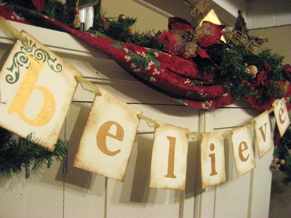 Christmas Decoration BELIEVE Holiday Banner Sign Garland