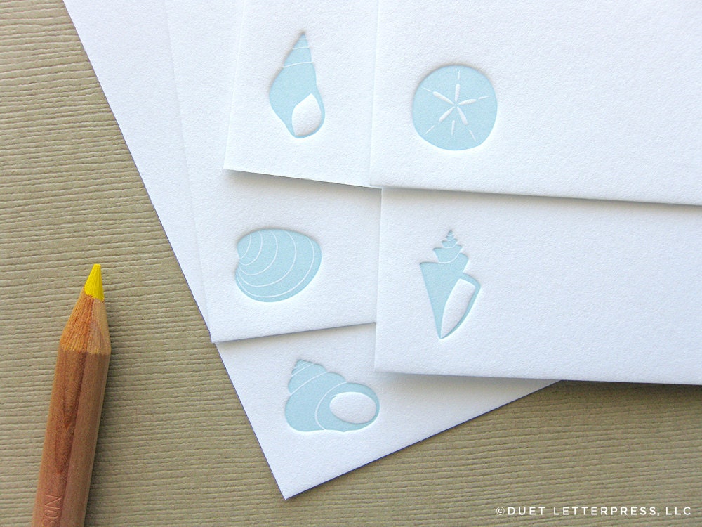 letterpress sea shell note cards
