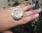 rosette rings, fabric flower rings, beautiful taupe, adjustable,wedding,prom, one size fits most, all occasion, ultimate accessory