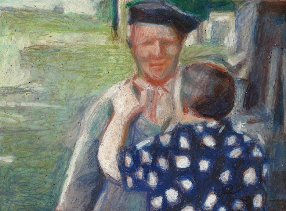New day / Original pastel drawing / Folk art drawing