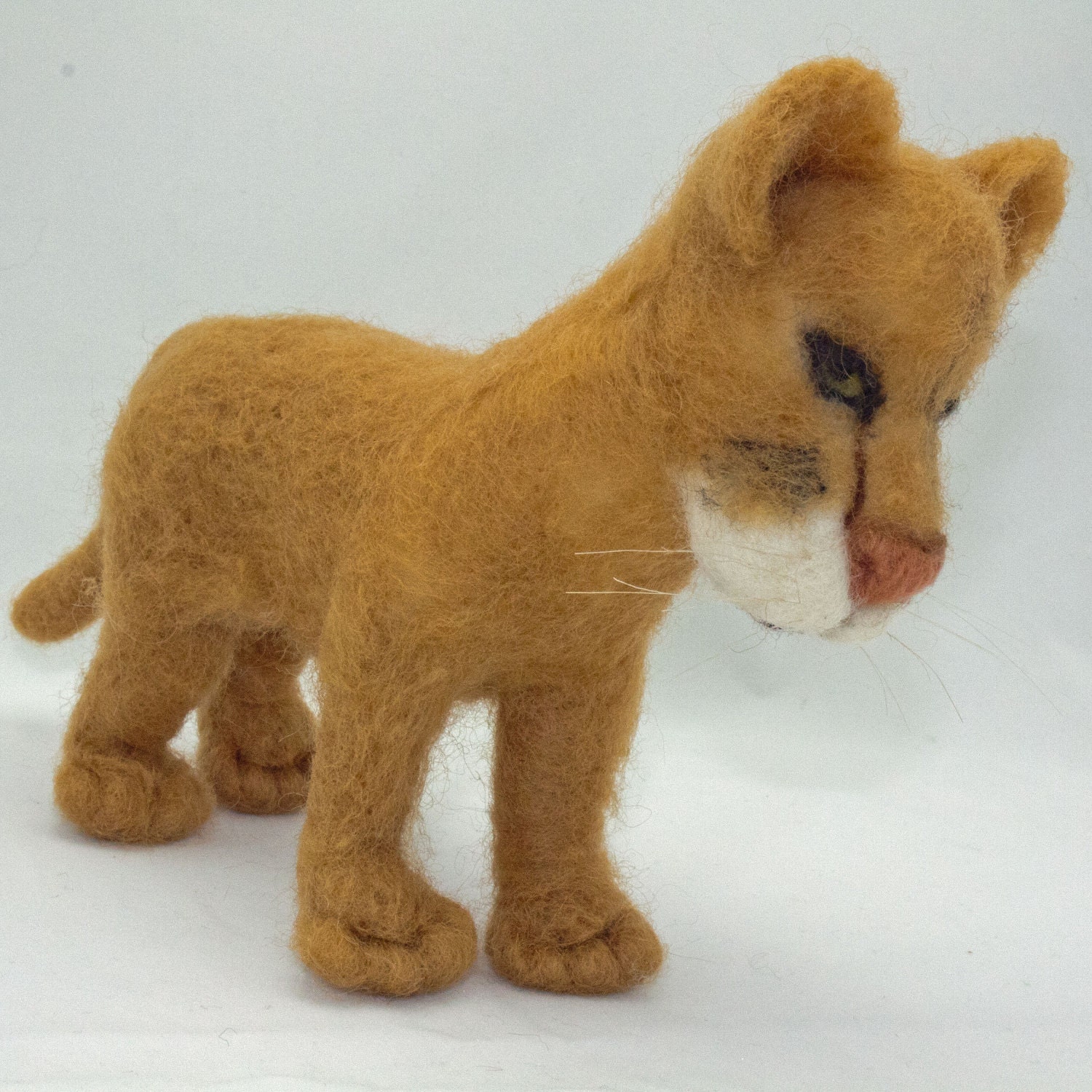Needle Felted Mountain Lion Wool Art Collectible