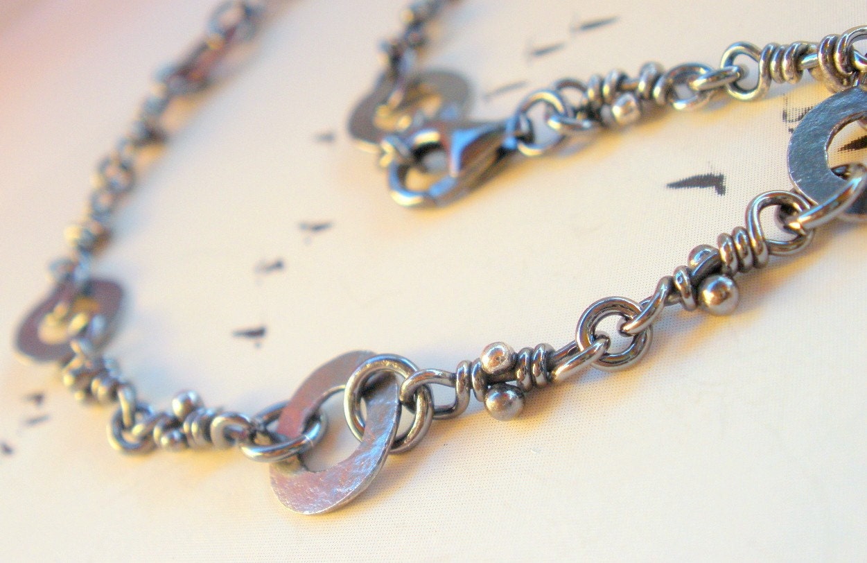 Sterling Silver Bracelet. Linked Knots. Rustic Oxidized Links. Handmade Chain -Magha-