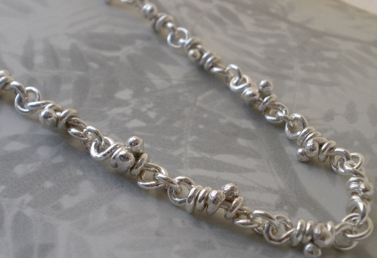 Sterling Silver Knots Necklace. Knot Link. Linked Sturdy Handmade Chain. Rustic Links. 18" -Ra-
