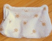 Vintage White Gold Beaded Clutch Purse Handbag Gold Clear Accents Hinged Corde Bead