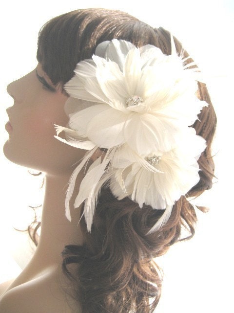 Wedding Feather Flower Bridal Hair Accessory Clip - EVANGELINE