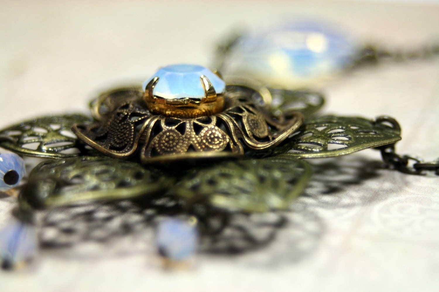 Moonflower Mysterious Night Bloom in Antique Brass Necklace