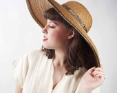 Vintage Wide Brimmed Hat // 1980s KOKIN Straw Picture Hat with Metallic Trim