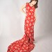 RESERVED Vintage 1940s Hawaiian Dress // Red and White Wedding Holoku with Train