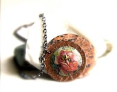 Rose Vintage Tin Disk, Love Text, Copper - Necklace - Love is Pleasure -