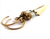 Aqua Blue Chalcedony, Raw Brass Dagger- Gemstone Earrings - Long Dangle Arrow Tribal -Jewellery