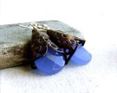 Chalcedony, Brown Torch Fired Enamel - Earrings -Rustic Drops in Brown -